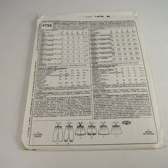 McCalls 4756 EASY Clothing Patterns (complete) Overalls, Sundress, Jumper - Picture 8 of 8